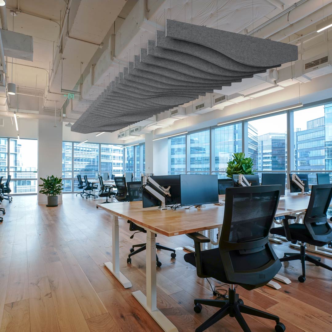 MUTE baffles suspened in an office setting