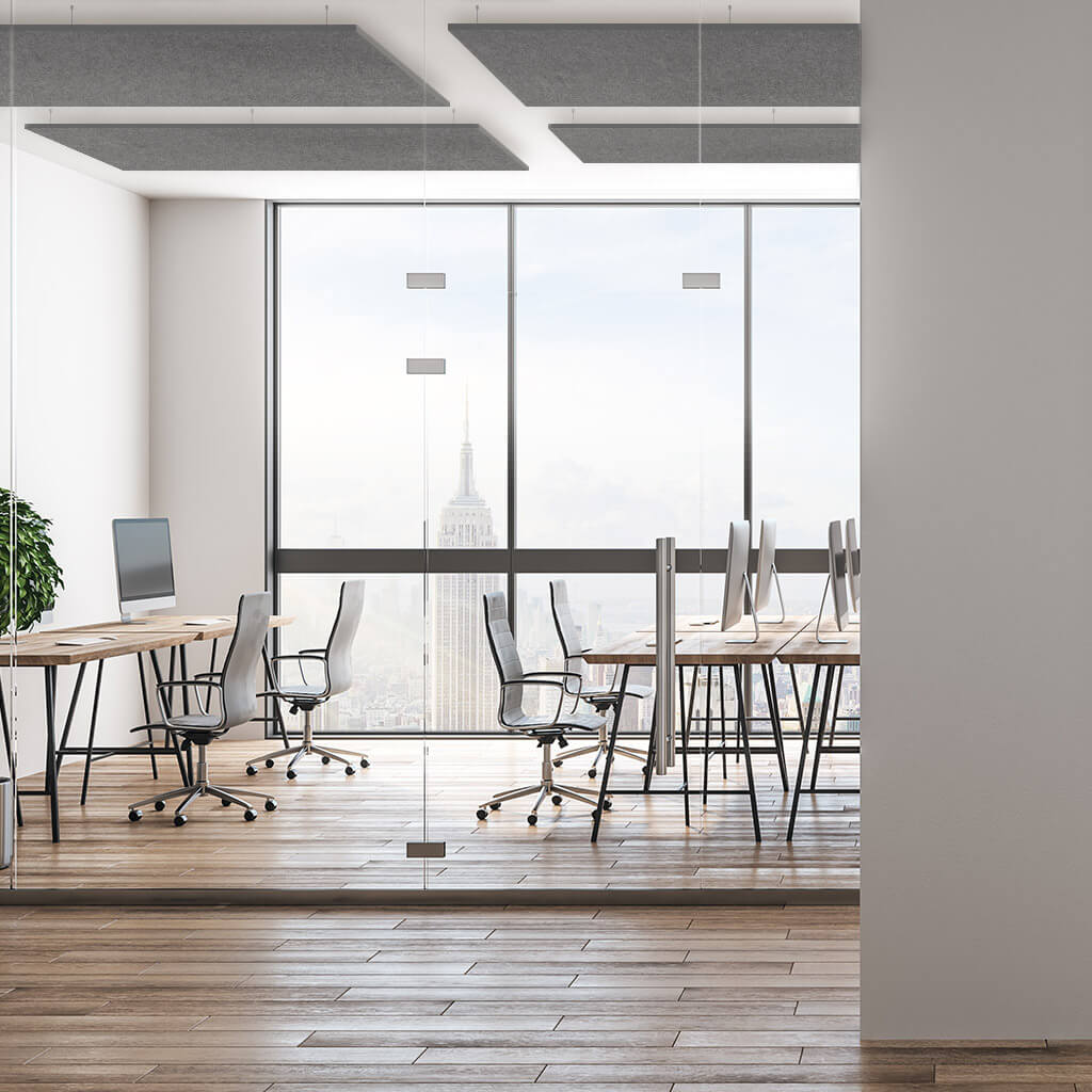 Suspended grey panels for office